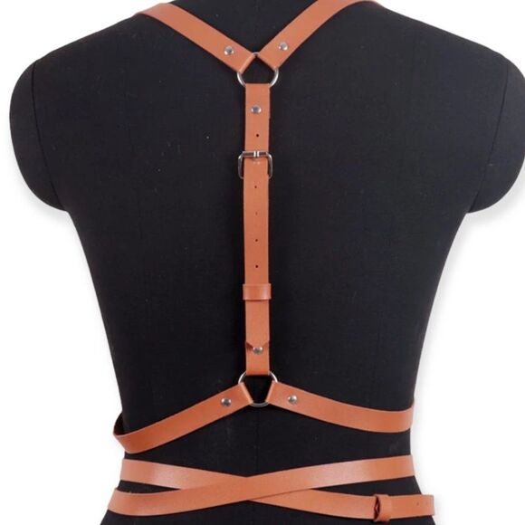 Brown  Body Harnes Adjustable Multi Waist Wrap Chest Harness Belt - Picture 3 of 4